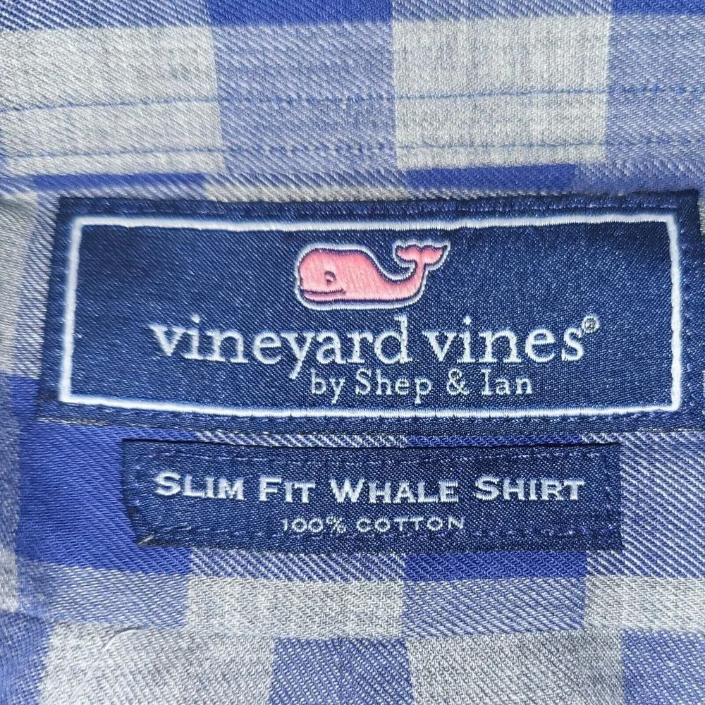 Vineyard Vines Button Down Mens XL Blue Gingham Whale Shirt Slim Fit Long Sleeve